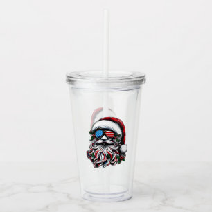Patriotic/American Christmas Santa Acrylic Tumbler