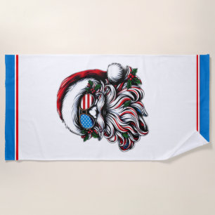 Patriotic/American Christmas Santa Beach Towel