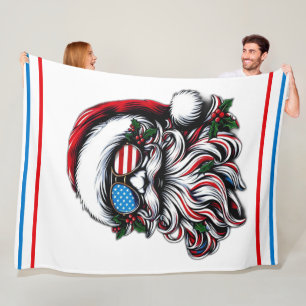 Patriotic/American Christmas Santa Fleece Blanket