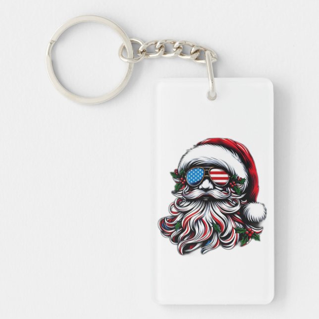 Patriotic/American Christmas Santa Key Ring (Front)