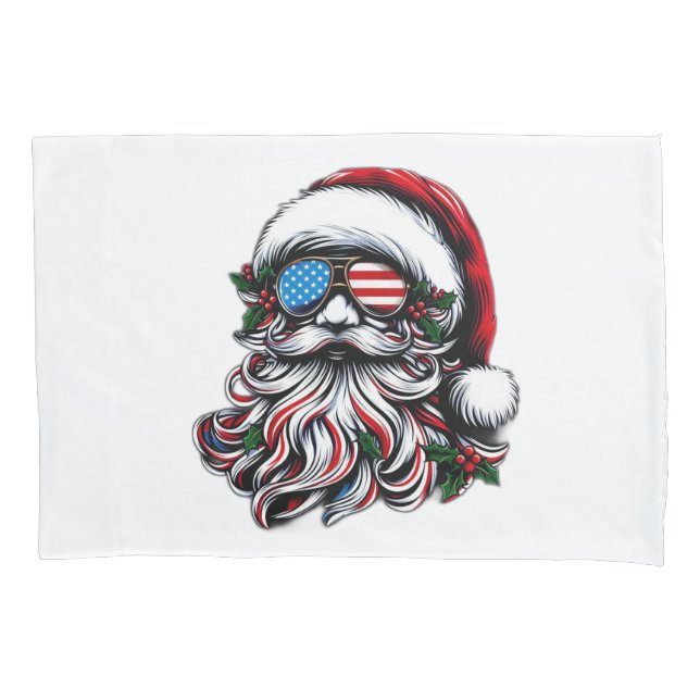 Patriotic/American Christmas Santa Pillowcase (Front)