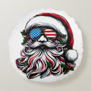 Patriotic/American Christmas Santa Round Cushion
