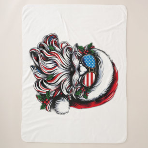 Patriotic/American Christmas Santa Sherpa Blanket