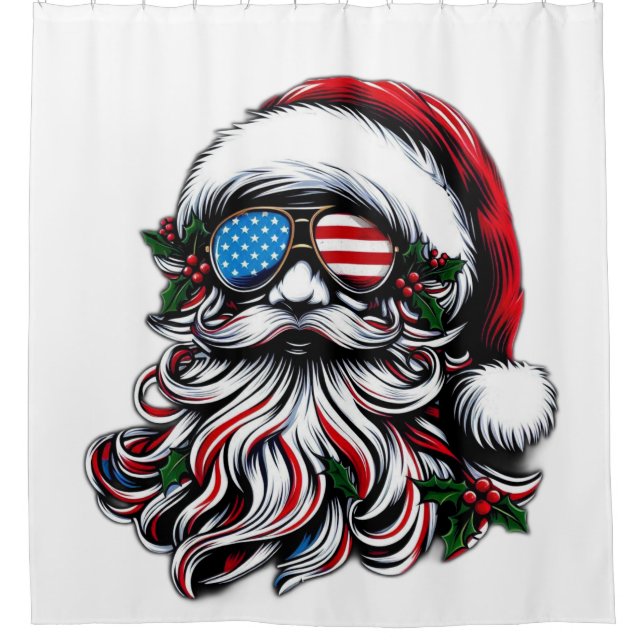 Patriotic/American Christmas Santa Shower Curtain (Front)