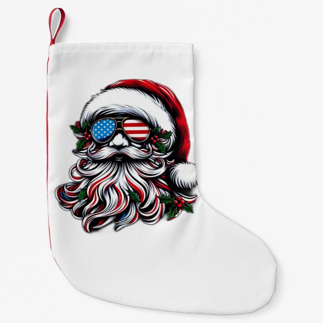 Patriotic/American Christmas Santa Small Christmas Stocking (Front)