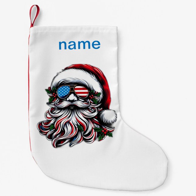 Patriotic/American Christmas Santa Small Christmas Stocking (Front)