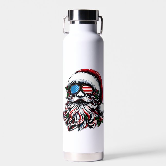 Patriotic/American Christmas Santa Water Bottle (Front)