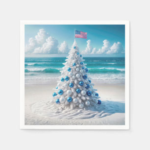 Patriotic American Christmas Tree On a Beach Napkin