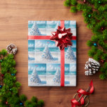 Patriotic American Christmas Tree On a Beach Wrapping Paper<br><div class="desc">A white Christmas tree adorned with blue and silver ornaments stands on a sandy beach topped with an American flag</div>