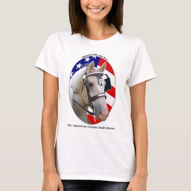 Patriotic American Cream Draught   Horse T-Shirt (Front)