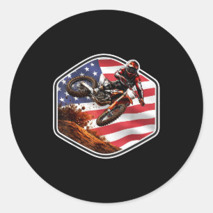 Patriotic american dirt bike rider motocross classic round sticker