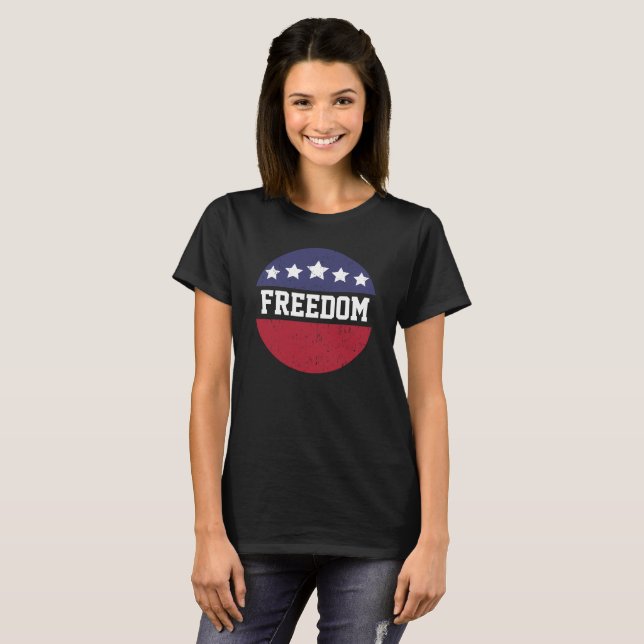 Patriotic American Distressed Freedom Red Wht Blue T-Shirt (Front Full)