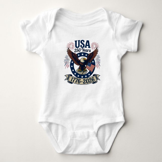 Patriotic American Eagle 250 Years 1776-2026 Baby Bodysuit (Front)