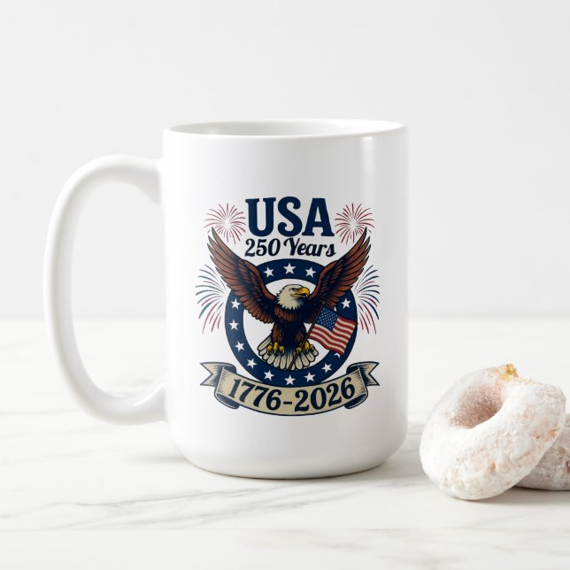 Patriotic American Eagle 250 Years 1776-2026 Coffee Mug (With Donut)