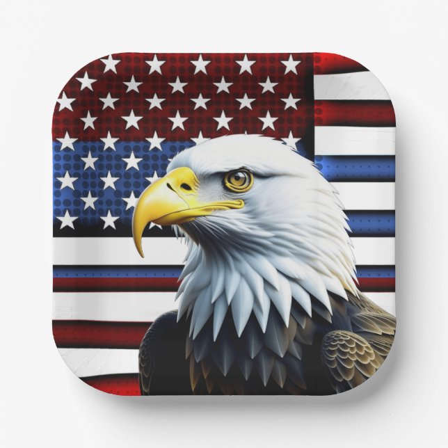 Patriotic American Eagle and US Flag Paper Plate (Front)
