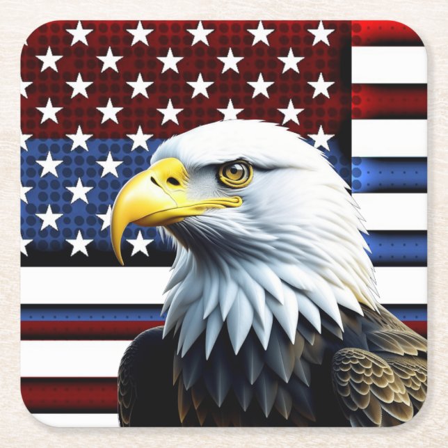 Patriotic American Eagle and US Flag Square Paper Coaster (Front)