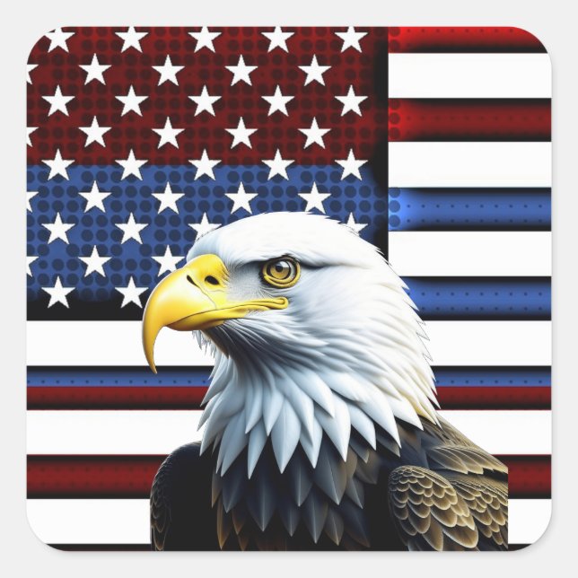 Patriotic American Eagle and US Flag Square Sticker (Front)