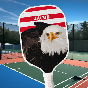 Patriotic American Eagle Bold Red USA Flag Stripes Pickleball Paddle