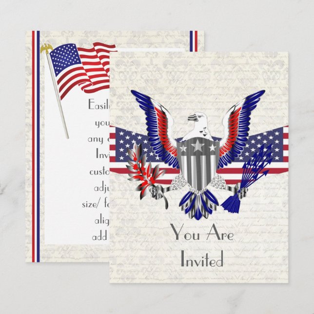 Patriotic American eagle, flag and shield Invitation (Front/Back)