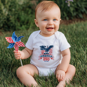 Patriotic American Eagle Happy 250th Anniversary Baby Bodysuit
