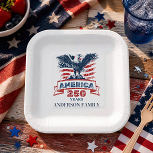 Patriotic American Eagle Happy 250th Anniversary Paper Plate