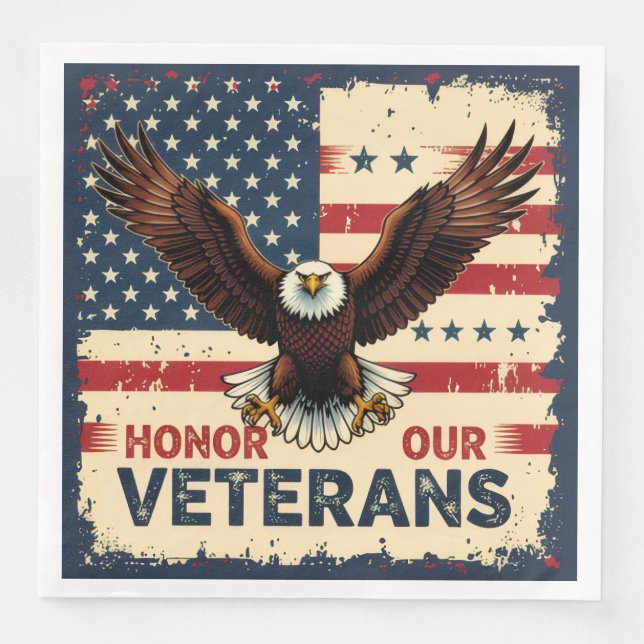 Patriotic American Eagle Honor Our Veterans Napkin (Front)