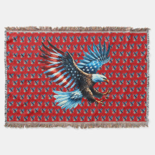 Patriotic American Eagle Red White Blue Throw Blanket