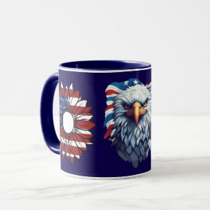 Patriotic American Eagle Sunflower Flag Navy Combo Mug