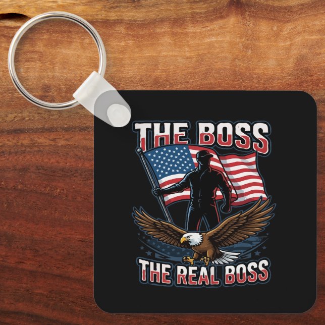Patriotic American Eagle The Real Boss Design Key Ring (Front)