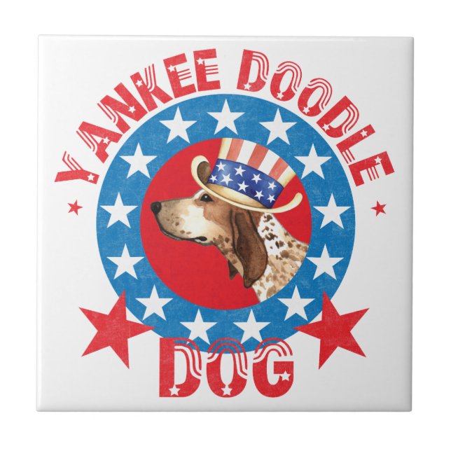Patriotic American English Coonhound Ceramic Tile (Front)