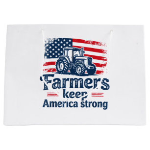 Patriotic American Farmer Tractor Farm Life USA Fl Large Gift Bag