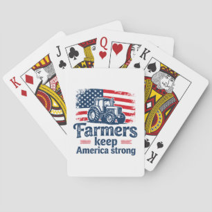 Patriotic American Farmer Tractor Farm Life USA Fl Playing Cards