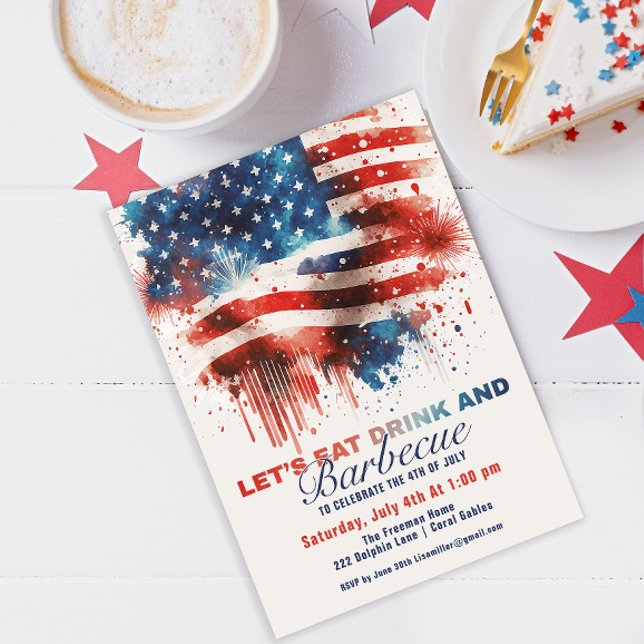 Patriotic American Flag 4th of July BBQ Party Invitation (Creator Uploaded)