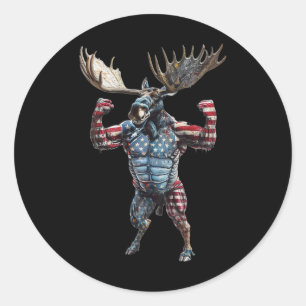 Patriotic American Flag 4th Of July Funny Moose Hu Classic Round Sticker