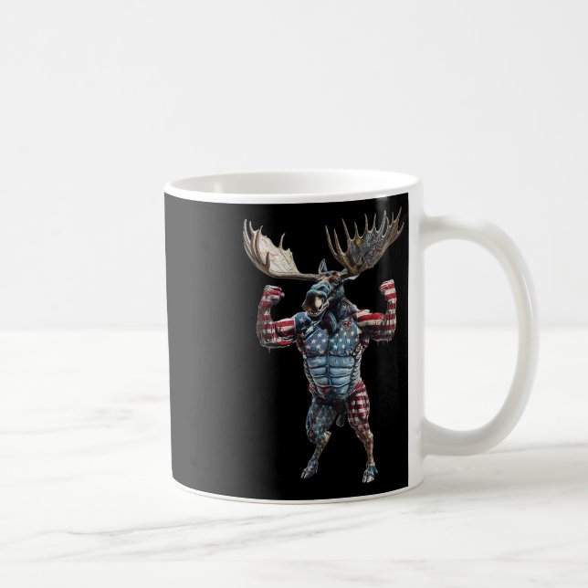 Patriotic American Flag 4th Of July Funny Moose Hu Coffee Mug (Right)