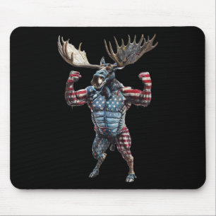 Patriotic American Flag 4th Of July Funny Moose Hu Mouse Pad