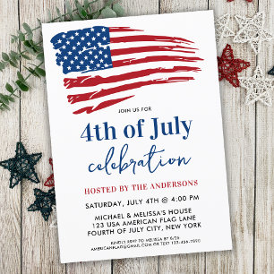 Patriotic American Flag 4th Of July Party Invitation