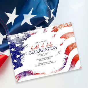 Patriotic American Flag   4th Of July Party  Invitation