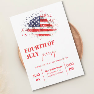 Patriotic American Flag 4th of July party Invitation
