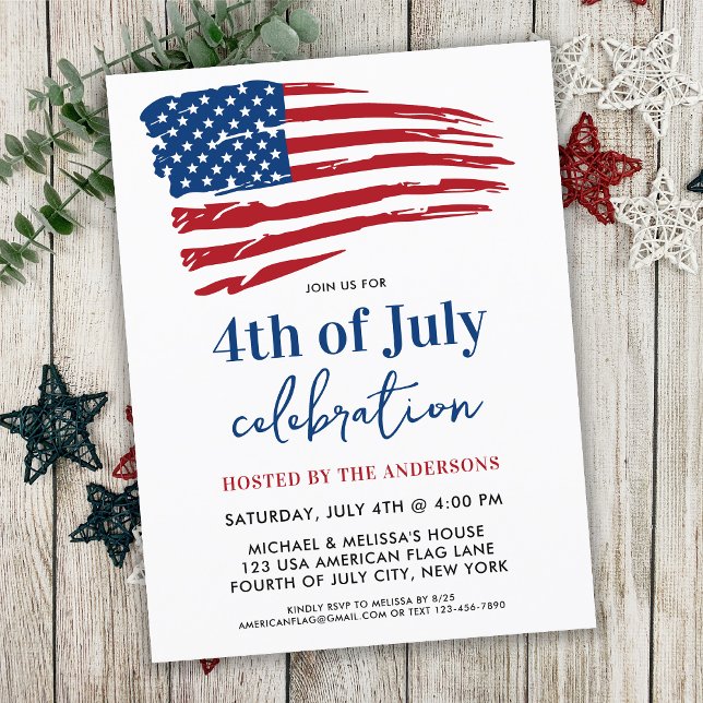 Patriotic American Flag 4th Of July Party  Invitation Postcard (Creator Uploaded)