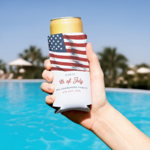 Patriotic American Flag 4th of July Seltzer Can Cooler