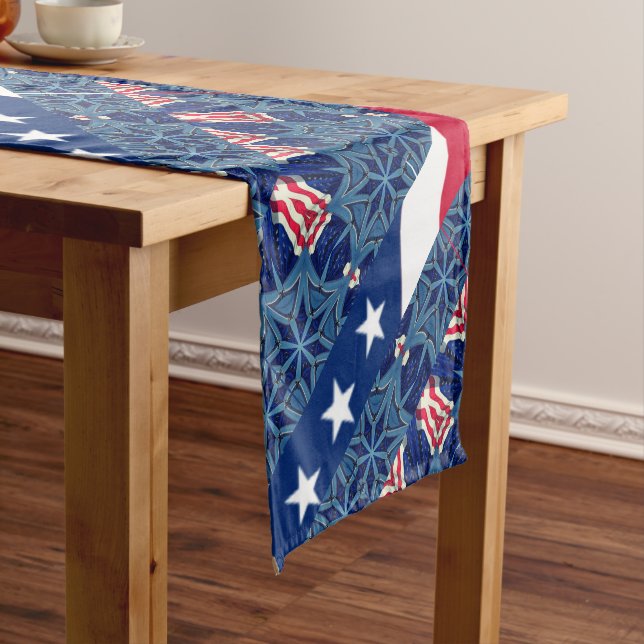 Patriotic American Flag 4th of July Short Table Runner (In Situ)
