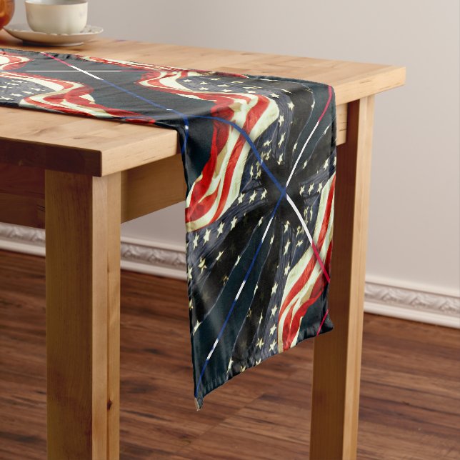 Patriotic American Flag 4th of July Short Table Runner (In Situ)
