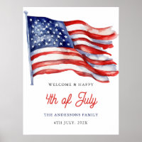 Patriotic American Flag 4th of July Welcome Sign