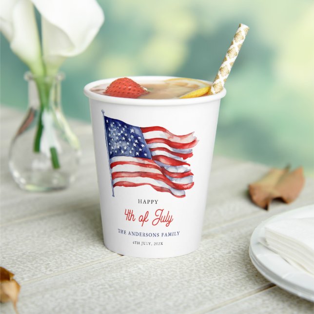 Patriotic American Flag 4th of July Welcome Sign Paper Cups (Insitu)