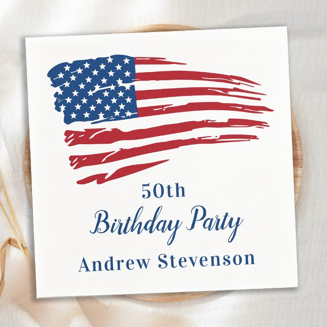 Patriotic American Flag 50th Birthday Party Napkin (Creator Uploaded)