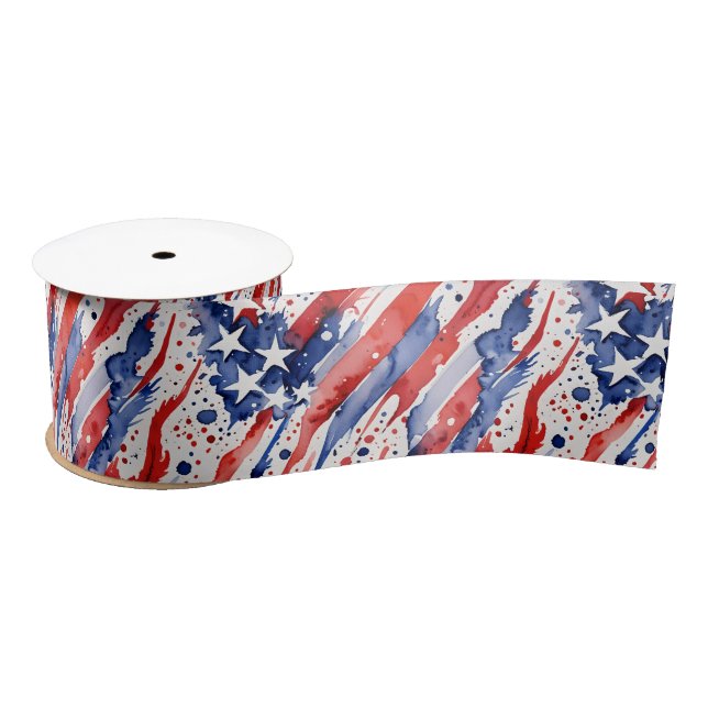 Patriotic American Flag Abstract Paint Splash Satin Ribbon (Spool)