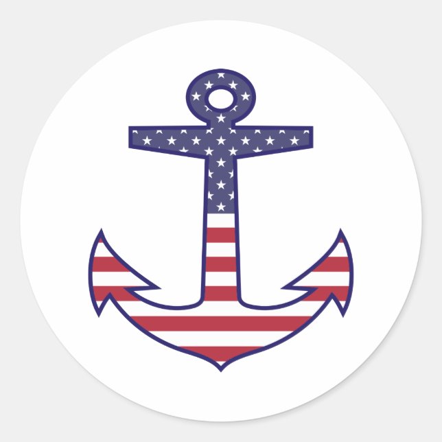 Patriotic American Flag Anchor Nautical Classic Round Sticker (Front)