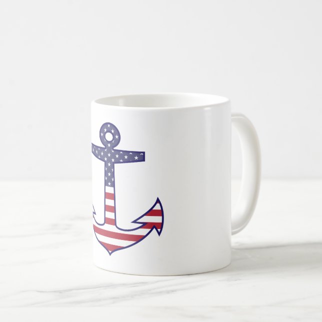 Patriotic American Flag Anchor Nautical Coffee Mug (Front Right)