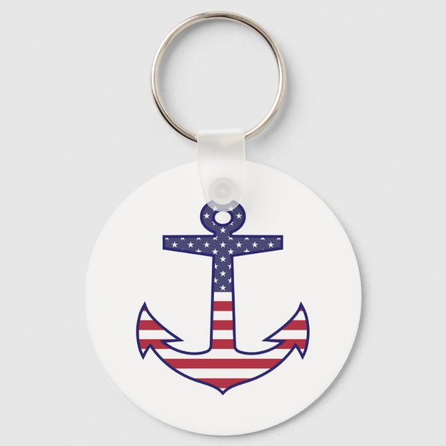 Patriotic American Flag Anchor Nautical Key Ring (Front)